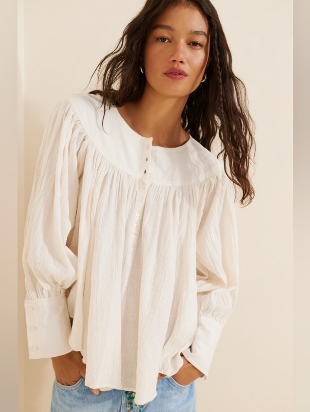 We The Free Free People Malibu Crinkle Top Whisper White XS